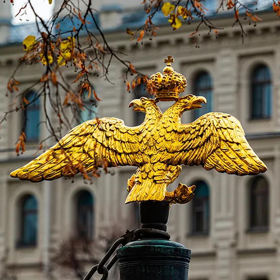 Double-headed eagle, a historical symbol of power and authority, often associated with Russian heritage.
